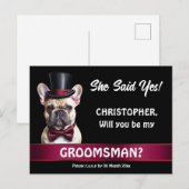Groomsman voorstel franse bulldog huisdier smoking briefkaart (Voorkant / Achterkant)
