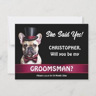 Groomsman voorstel franse bulldog huisdier smoking briefkaart