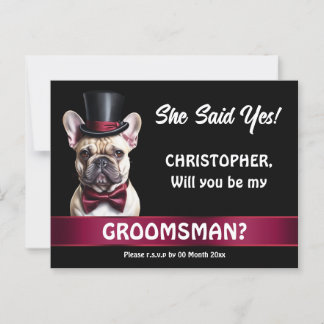 Groomsman voorstel franse bulldog huisdier smoking briefkaart