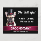 Groomsman voorstel franse bulldog huisdier smoking briefkaart (Voorkant)
