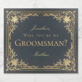Groomsman voorstel Navy Blue Gold  Elegant Sparkling Wijnetiket (Enkel label)