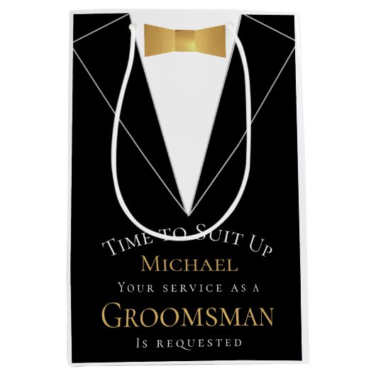 Groomsman-voorstel Tijd om zwart Faux Gold uit te  Medium Cadeauzakje (Voorkant)