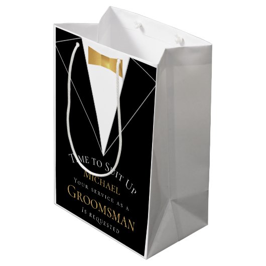 Groomsman-voorstel Tijd om zwart Faux Gold uit te  Medium Cadeauzakje (Achterkant Gekanteld)