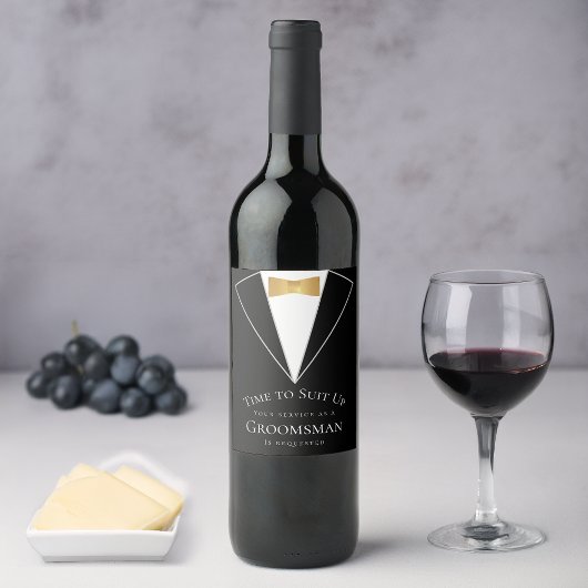Groomsman-voorstel Zwarte Faux Gold Time bij opsta Wijn Etiket