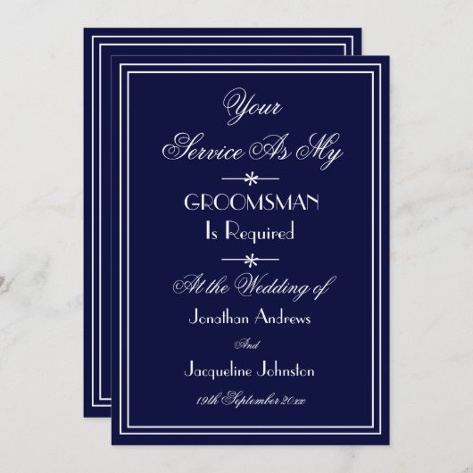 Groomsman Weddenschap Aangepast Elegant Blauw Voor Kaart (Voorkant / Achterkant)