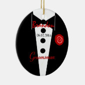 Groomsman Wedding Favor Custom Name Tux Keramisch Ornament (Rechts)