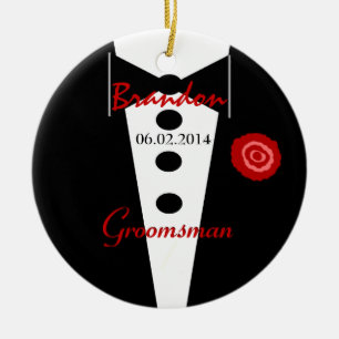 Groomsman Wedding Favor Custom Name Tux Keramisch Ornament