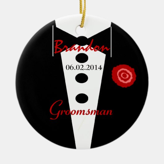 Groomsman Wedding Favor Custom Name Tux Keramisch Ornament (Voorkant)