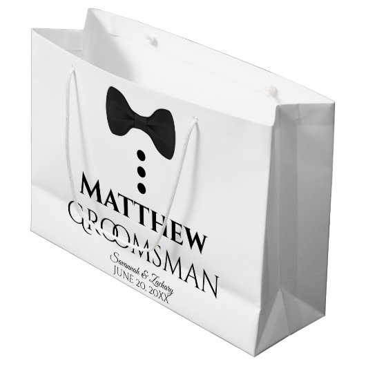 Groomsman Wedding Favor - Cute Black Stropdas & Bu Groot Cadeauzakje (Voorkant Gekanteld)