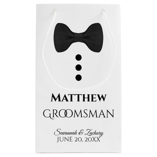 Groomsman Wedding Gift Bag met zwart Stropdas - Kl Klein Cadeauzakje (Achterkant)