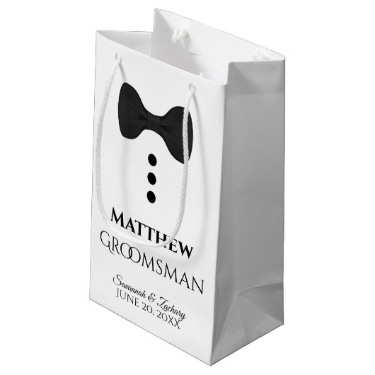 Groomsman Wedding Gift Bag met zwart Stropdas - Kl Klein Cadeauzakje (Achterkant Gekanteld)