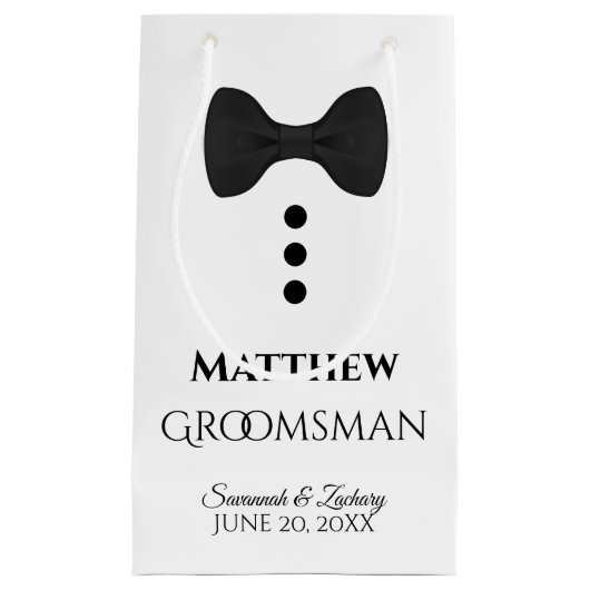 Groomsman Wedding Gift Bag met zwart Stropdas - Kl Klein Cadeauzakje (Voorkant)