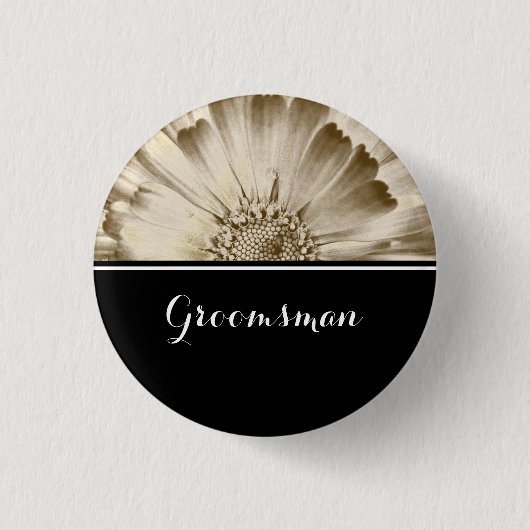 Groomsman Wedding Gold Daisy Ronde Button 3,2 Cm (Voorkant)