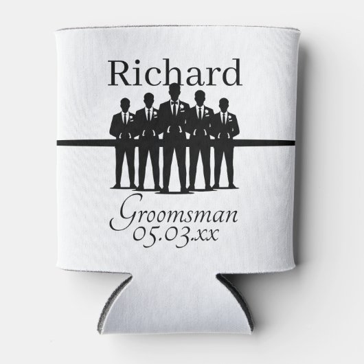 Groomsman Wedding Suited Squad Silhouette Name Blikjeskoeler (Voorkant)