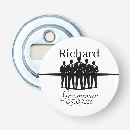 Groomsman Wedding Suited Squad Silhouette Name Button Flesopener
