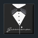 Groomsman Wedding Tuxedo Magneet<br><div class="desc">Een uniek ontwerp met een zwarte tuxedo met een zwarte beschadte kom en een wit shirt. Aanpassen voor je trouwfeest.</div>