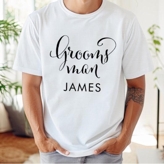 Groomsman zwart script gepersonaliseerde bruiloft t-shirt