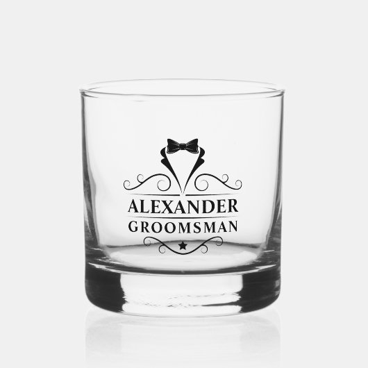 Groomsman Zwart Stropdas Shot Whisky Glas (Voorkant)