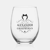 Groomsman Zwart Stropdas Shot Wijnglas Zonder Voet (Voorkant)