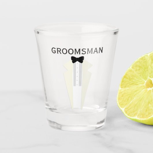 Groomsman Zwart Stropdas Tuxedo Wedding Shot Glass Shot Glas (Voorkant)