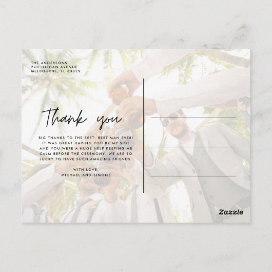 Groomsmen Best Man Weddenschap Foto bedankt Briefkaart (Achterkant)