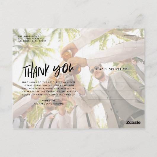 Groomsmen Best Man Weddenschap Foto bedankt Briefkaart (Achterkant)