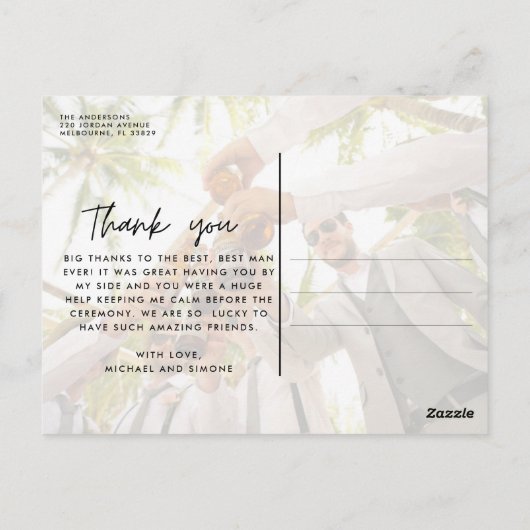 Groomsmen Best Man Weddenschap Foto bedankt Briefkaart (Achterkant)
