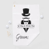 Groomsmen Black Tuxedo Top Hat Mustache Golfhanddoek (Insitu)