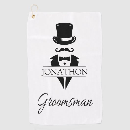 Groomsmen Black Tuxedo Top Hat Mustache Golfhanddoek (Voorkant)