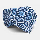 Groomsmen geschenken blauw Mediterraans tegels mat Stropdas (Opgerold)