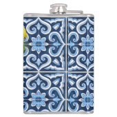 Groomsmen geschenken gunsten blauw tegels citroen  heupfles (Achterkant)