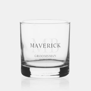 Groomsmen Gift Modern Trendy Monogram Initialen Whisky Glas