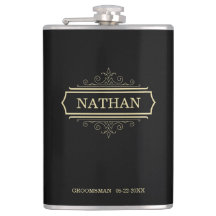 Groomsmen Gift Personalized Flask Black Gold Name
