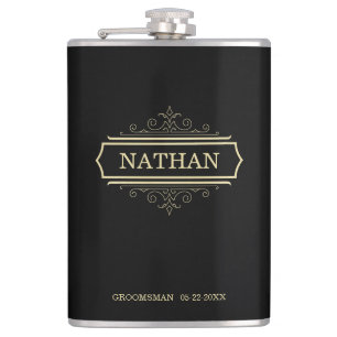 Groomsmen Gift Personalized Flask Black Gold Name Heupfles