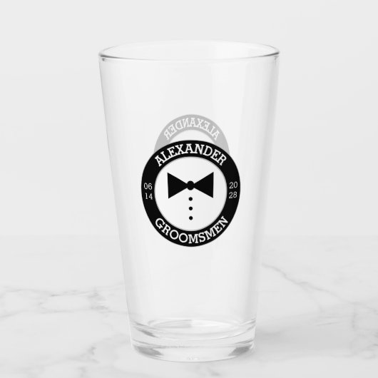 Groomsmen Gift | Zwarte Stropdas-weddenschap-bier Glas (Voorkant)