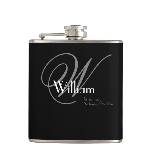 Groomsmen Gifts Elegant Chique Monogram Naam Class Heupfles (Voorkant)