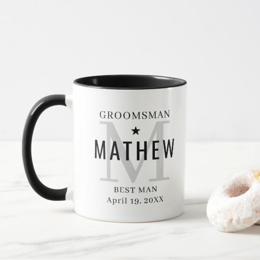 Groomsmen Mannelijke Gepersonaliseerde Naam Monogr Mok (Met donut)