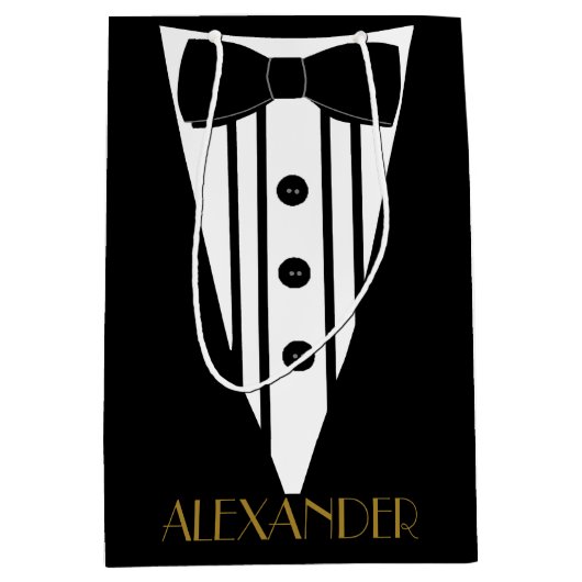 Groomsmen Tuxedo Gepersonaliseerde bruiloft Dank u Medium Cadeauzakje (Voorkant)