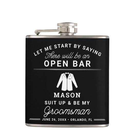 Groomsmen-voorstel Flask - Funny Suit Up Heupfles (Voorkant)