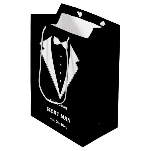 Groomsmen voorstel tas, team bruidegom gepersonali medium cadeauzakje (Voorkant Gekanteld)
