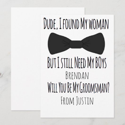 Groomsmen Wedding Bow Stropdas Card Kaart (Voorkant / Achterkant)