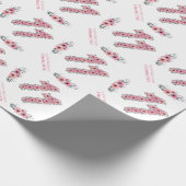 Groot 11e meisje roze bloemen groene olievlek cadeaupapier (Hoek)