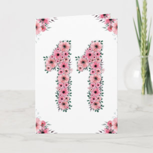 Groot 11e verjaardag meisje roze bloemen groene ol kaart