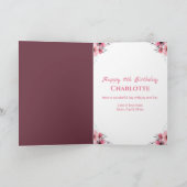 Groot 11e verjaardag Roze bloemen groen olievlek m Kaart (Binnen)