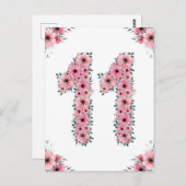 Groot 11e verjaardag Roze bloemen meisje Groene ol Briefkaart (Voorkant / Achterkant)