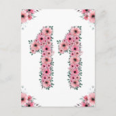 Groot 11e verjaardag Roze bloemen meisje Groene ol Briefkaart (Voorkant)