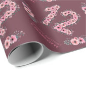 Groot 12e meisje roze bloemen groene olievlek verj cadeaupapier (Rol Hoek)