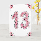 Groot 13e verjaardag meisje roze bloemen groene ol kaart (Gele Bloem)