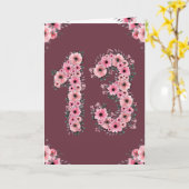 Groot 13e verjaardag Roze bloemen Groene olievlek  Kaart (Gele Bloem)
