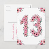 Groot 13e verjaardag Roze bloemen meisje Groene ol Briefkaart (Voorkant / Achterkant)